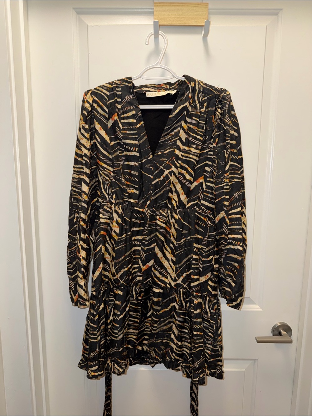 Marie Oliver Black Dress with Beige and Rust Abstract Print
